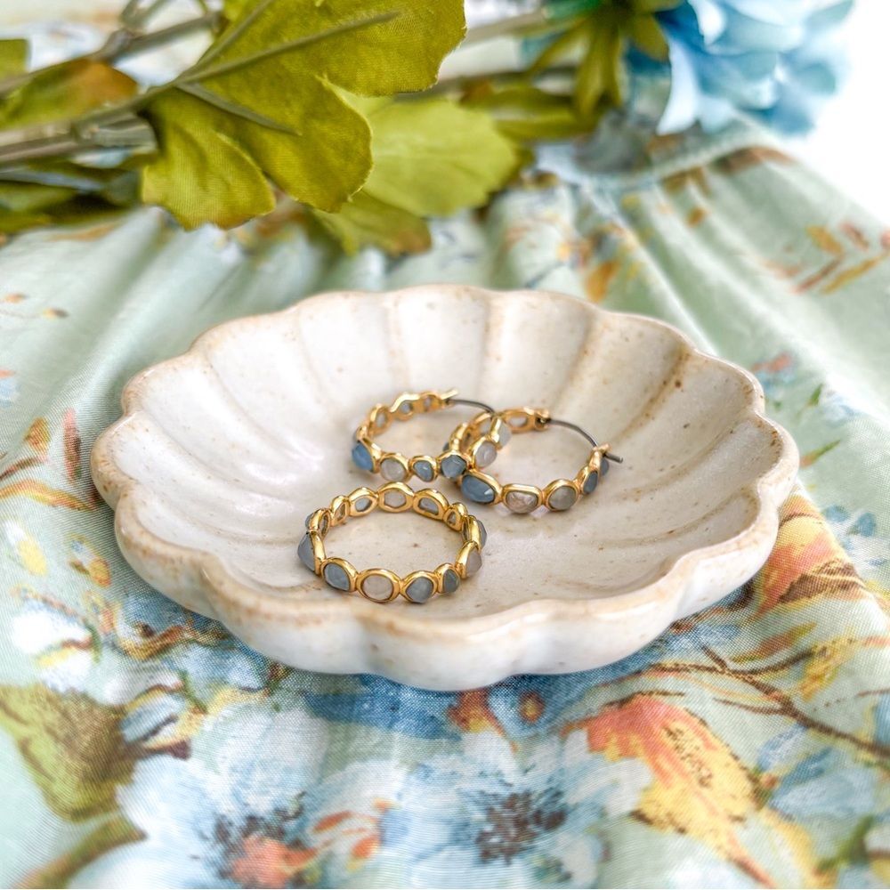 & Other Stories Gold Hoop Earrings with Pale Blue Stones & Ring